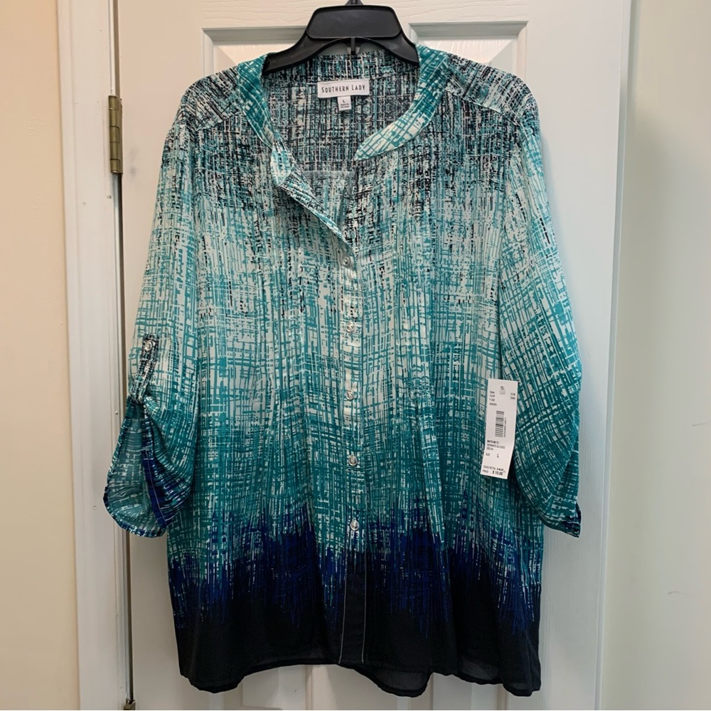 Southern Lady Teal and Navy Button Down Shirt